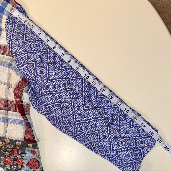 Ali Miles Patchwork Plaid Floral Oversized Boyfriend Shirt 3/4 Sleeves Sz Large - Picture 10 of 10